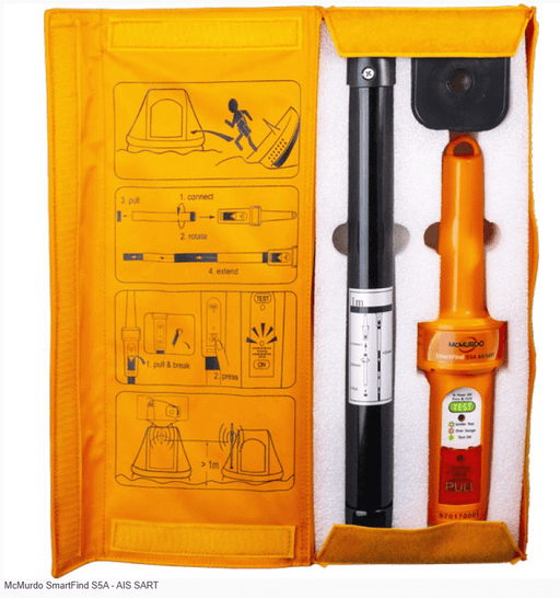 McMurdo SmartFind S5 AIS SART included items and user instructions for emergency use.