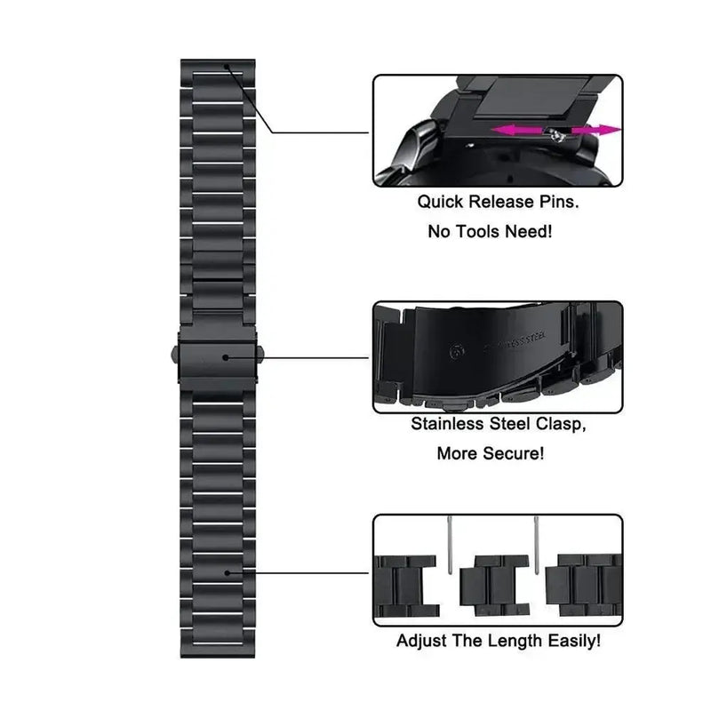 Metal Band for the Garmin Forerunner/Venu/Vivomove Series (18mm/20mm/22mm) (4 colours available) by Habicare