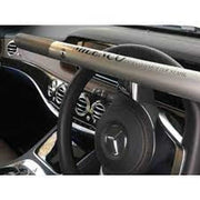 Milenco Steering Wheel Lock installed on a luxury car steering wheel, showcasing its sleek design and security features.