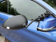 Milenco Aero 4 Flat Towing Mirrors mounted on a blue car, offering enhanced visibility for towing.