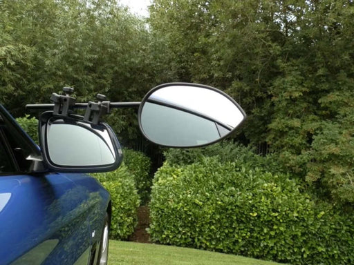 Milenco Aero 4 Flat Towing Mirrors mounted on a vehicle, providing enhanced visibility and safety.