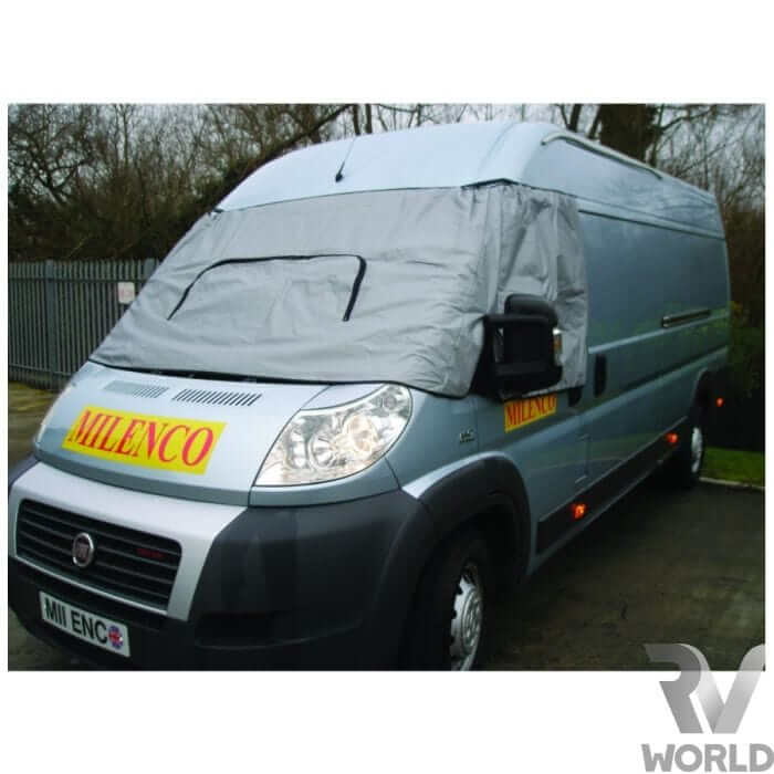 Milenco Universal External Blind fitted on a motorhome, designed to prevent condensation and ease installation.