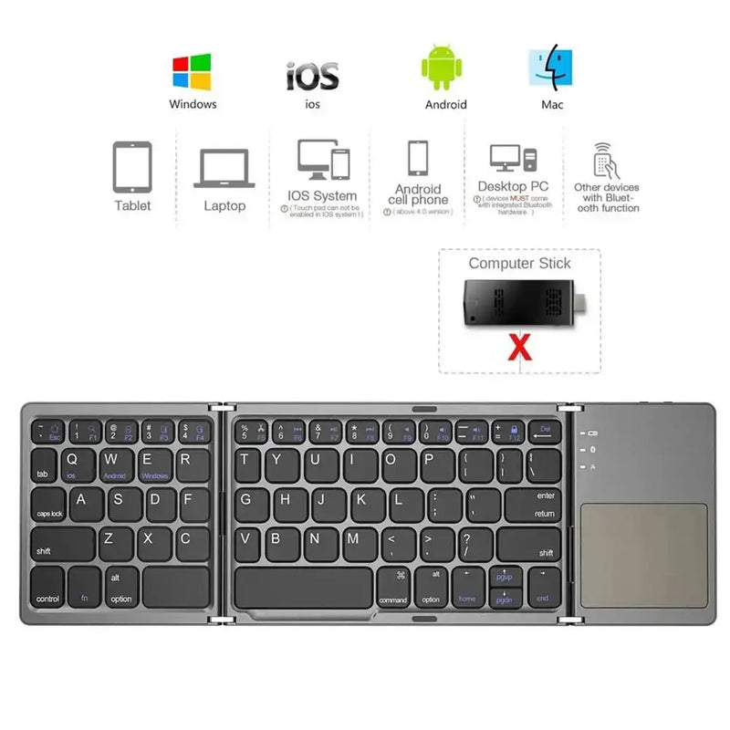 Habicare Mini Foldable Bluetooth Keyboard with Touchpad, Rechargeable Wireless Ultra-Slim Pocket Keyboard for Tablet & Laptop Mini Foldable Bluetooth Keyboard with Touchpad, Rechargeable Wireless Ultra-Slim Pocket Keyboard for Tablet & Laptop