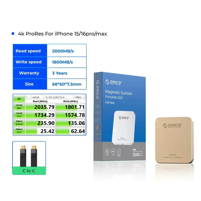 Mini Magnetic External SSD 2000MB/s (2 colours available) by Habicare