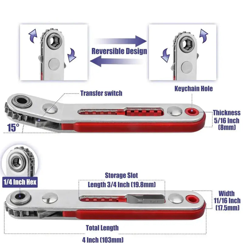 Mini Two-Way Ratchet Screwdriver – Flat/Hex Head (3 type of sets available) by Habicare