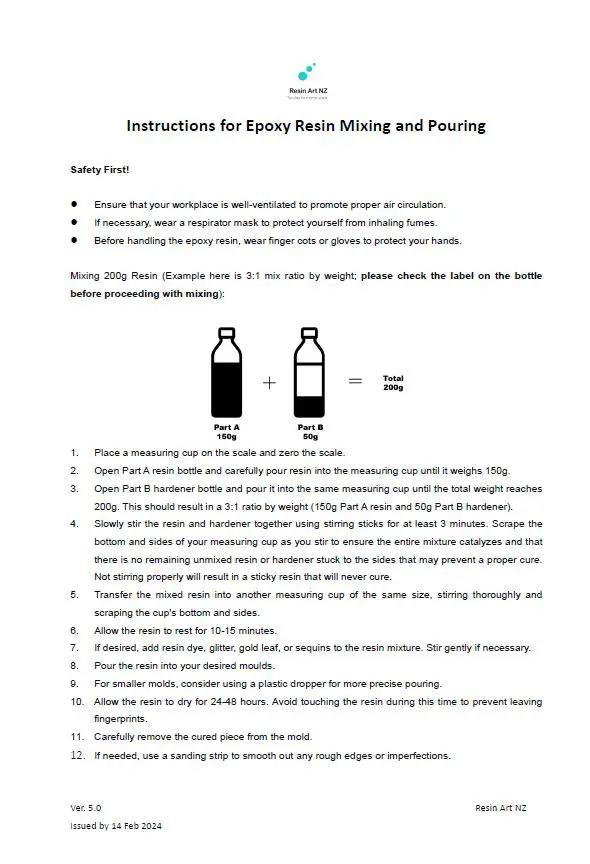 Mini Instruction for Epoxy Resin - Hard Copy by Resin Art NZ