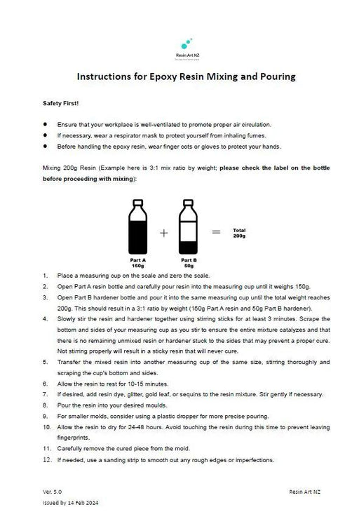 Mini Instruction for Epoxy Resin - Hard Copy by Resin Art NZ