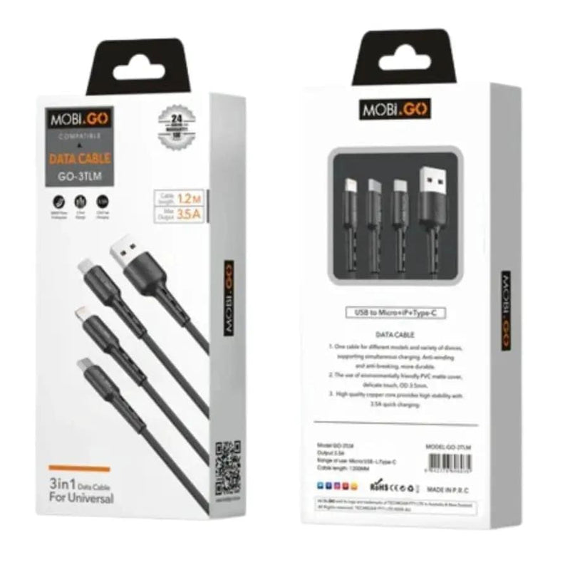 9eight5 Accessories Mobigo 1.2m 3 in 1 cable GO3TLM Mobigo 1.2m 3In1 USB Cable GO3TLM Universal Charging