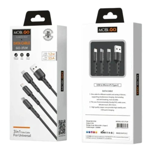 9eight5 Accessories Mobigo 1.2m 3 in 1 cable GO3TLM Mobigo 1.2m 3In1 USB Cable GO3TLM Universal Charging