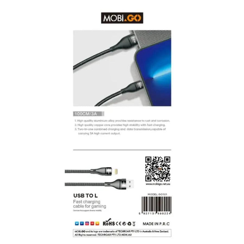9eight5 Accessories Mobigo 1m USB-A to Lightning cable GO101 Mobigo 1M USB A To Lightning Cable GO101 Braided 3A