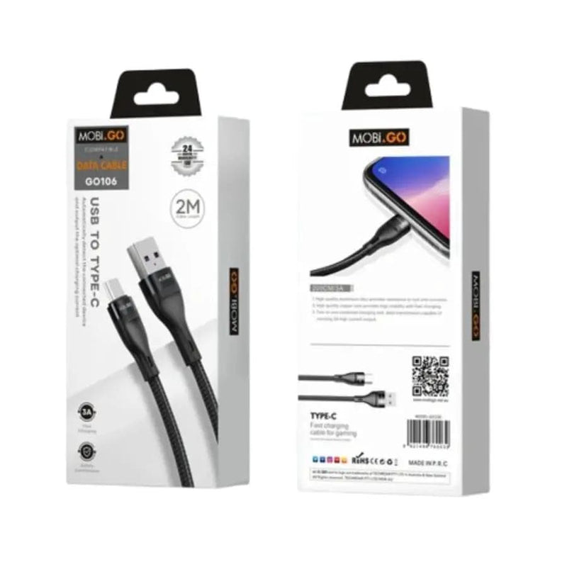 9eight5 Accessories Mobigo 2m USB-A to C cable GO106 Mobigo 2M USB A to USB C Cable GO106 Fast Charging