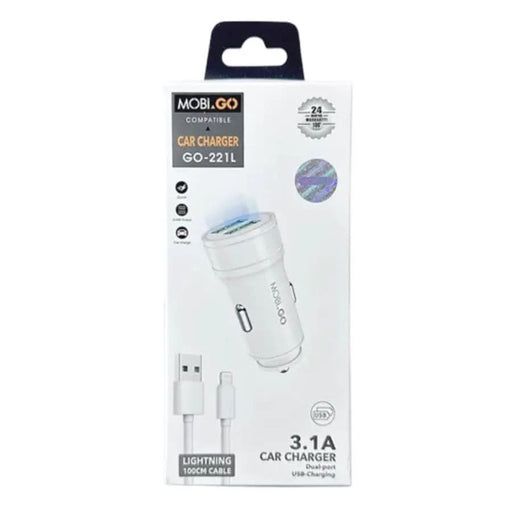 Mobigo 3.1A 2 USB car charger with USB-A to Lightning combo GO221L – view 1