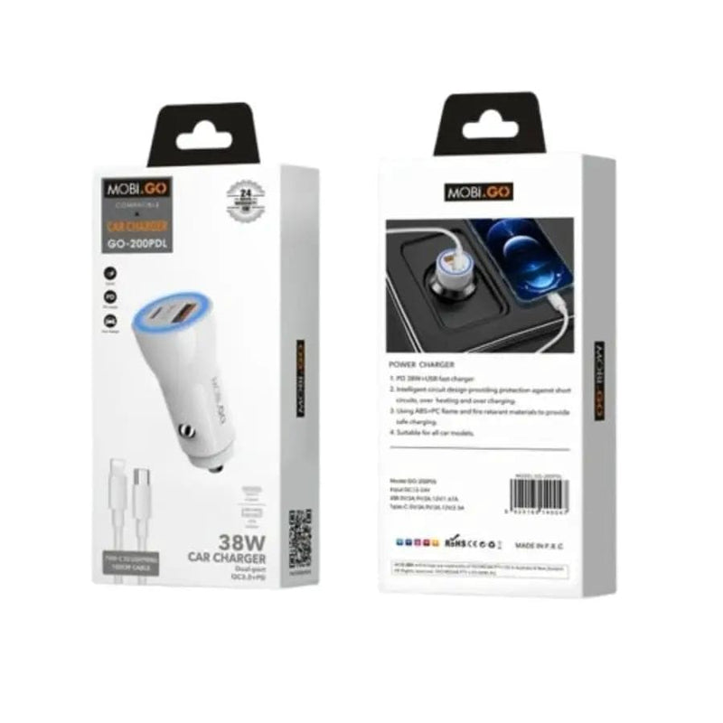9eight5 Accessories Mobigo 38W 2 UAB car charger with Type-C to Lightning combo GO200PDL Mobigo 38W 2 UAB car charger with Type-C to Lightning combo GO200PDL