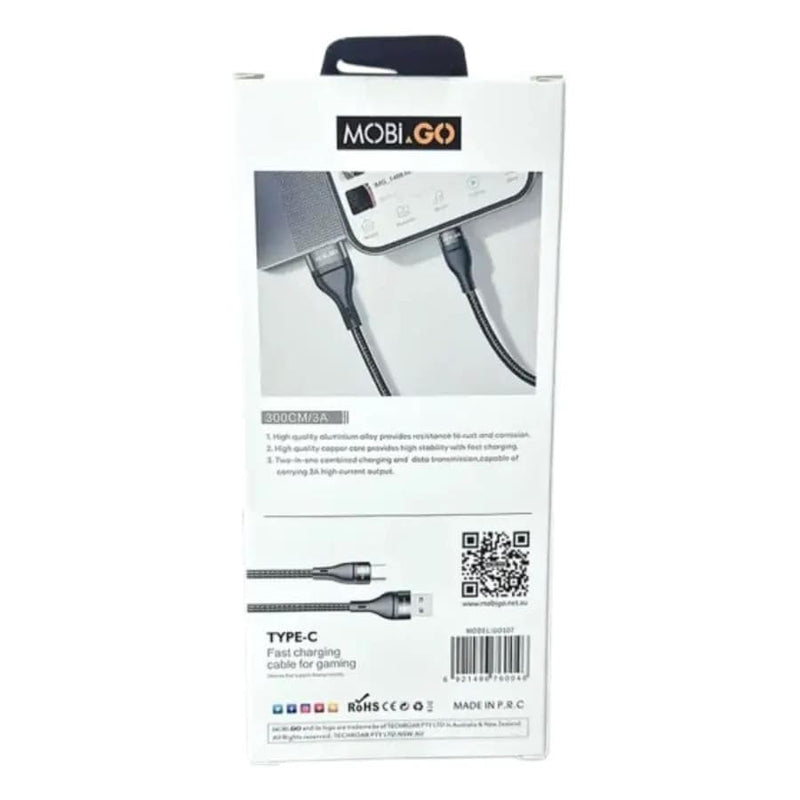 9eight5 Accessories Mobigo 3m USB-A to C cable GO107 Mobigo 3M USB A To C Cable GO107 Data And Charging