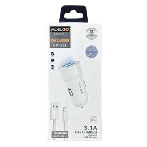 9eight5 Electronics Accessories Mobigo Dual USB Car Charger With Lightning Cable GO221L Mobigo Dual USB Car Charger With Lightning Cable GO221L