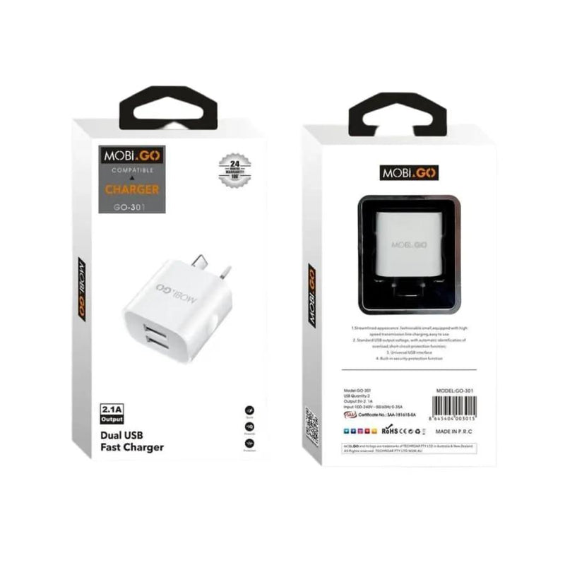 Mobigo Dual USB Power Adapter Wall Plug (NZ / AUS) by 9eight5