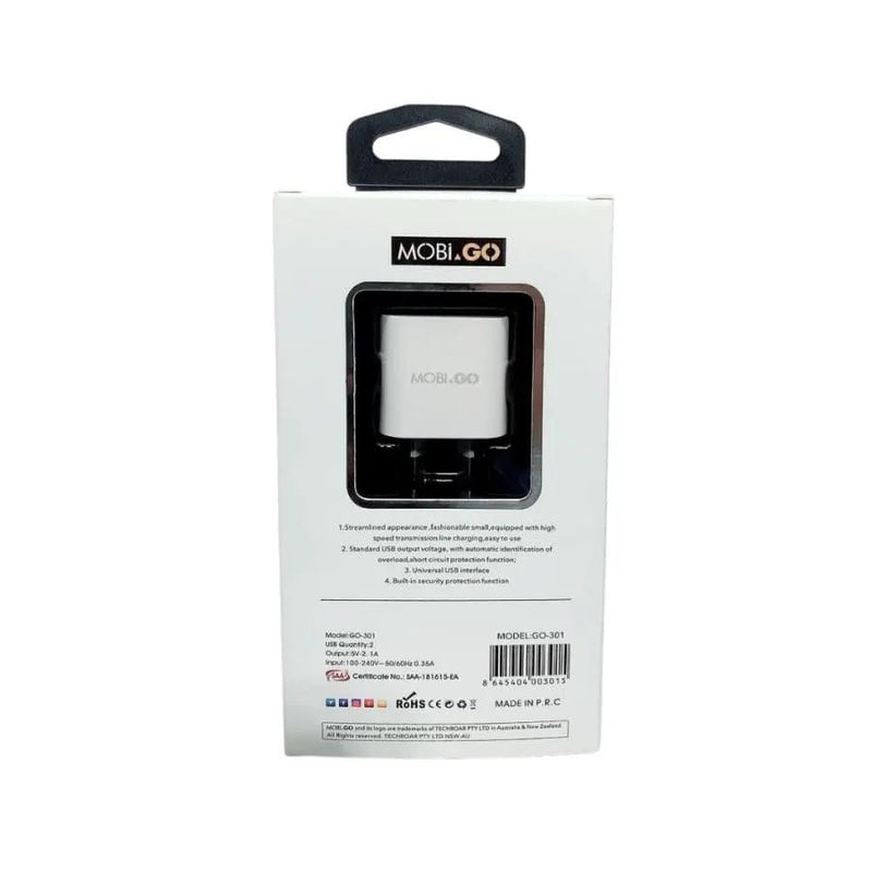 Mobigo Dual USB Power Adapter Wall Plug (NZ / AUS) by 9eight5