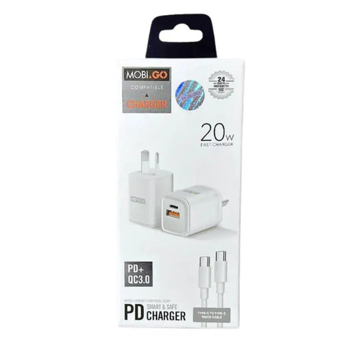 Mobigo Type C & USB Power Adapter Wall Plug (NZ / AUS), With Type C to Type C Cable by That Watch Shop