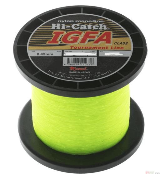 IGFA Momoi 8kg 10kg 15kg 24kg 37kg Bulk - Hi-Catch nylon monofilament fishing line in fluoro yellow.
