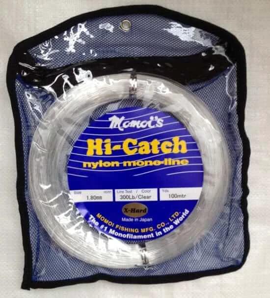 Momoi Leader 400lb x 100m X-Hard 2.05mm clear monofilament line in package.