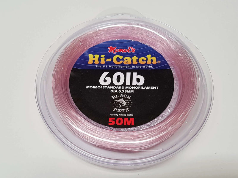 Momoi Standard Pink Monofilament Leader 50M in packaging for superior fishing performance.