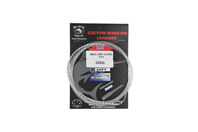 Momoi Wind On Leader Monofilament 20 Footby Black Pete packaging showcasing premium fishing gear.