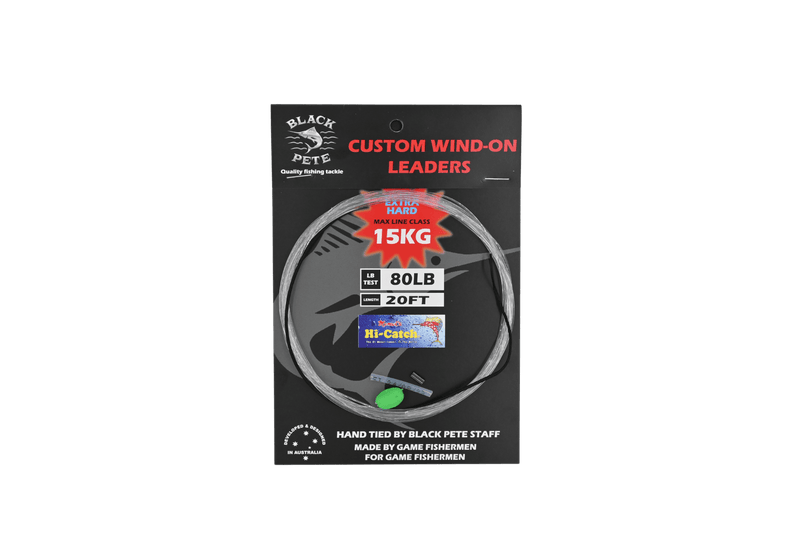 Momoi Wind On Leader Monofilament 20 Footby Black Pete packaging showing custom wind-on leaders for offshore fishing.