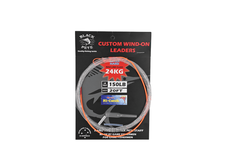 Momoi Wind On Leader Monofilament 20 Footby Black Pete in packaging with specifications and brand logo.