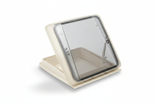 MPK 400 x 400mm Vision Star Roof Vent - Signal White Tinted, featuring a flat hood and double glazing.