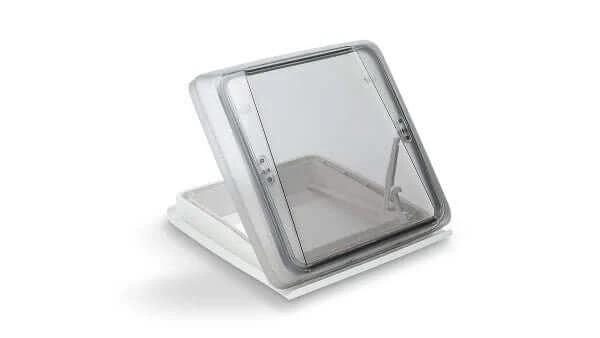 MPK 400 x 400mm Vision Star Roof Vent - Signal White Tinted, featuring a flat hood and double glazing.