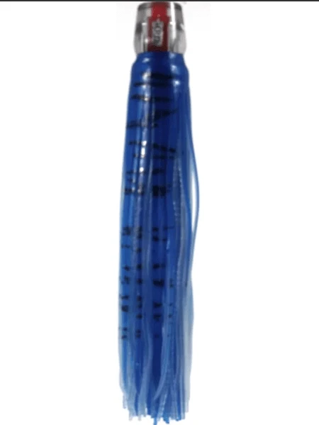Mrs Palmer Daughter Blue White fishing lure with blue skirt and silver head, designed for realistic baitfish action.
