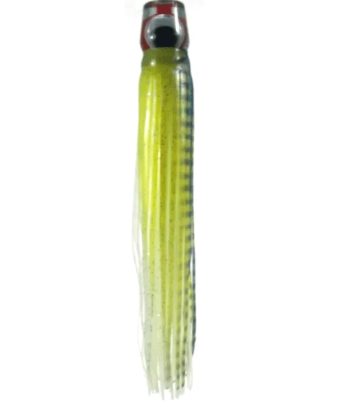 Mrs Palmer Daughter Glow Tuna Lure with large 3D eyes and double-skirted design for realistic baitfish action.