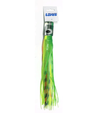 Mrs Palmer Daughter Green Lumo fishing lure designed to mimic big bait fish with double skirt and glow bead.