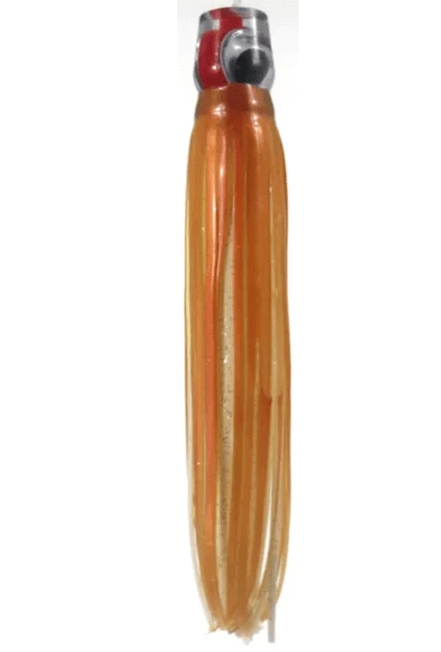 Mrs Palmer Daughter White / Brown fishing lure designed to mimic big bait fish with 3D eyes and double-skirted design.