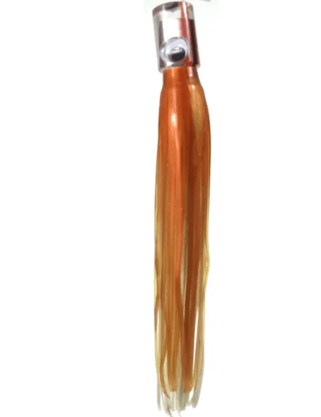 Mrs Palmer Original White Brown fishing lure with double skirts and large 3D eyes for attracting Marlin and Tuna.