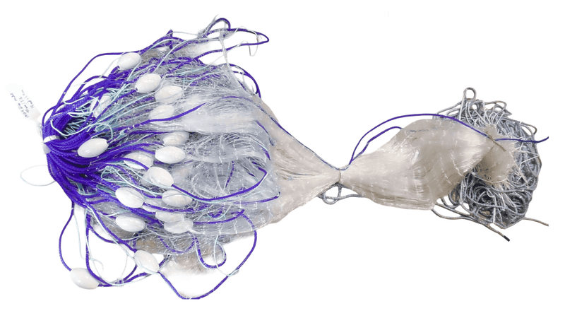 Mullet Net with 90mm mesh design, suitable for private and commercial fishing, shown in blue and white colors.