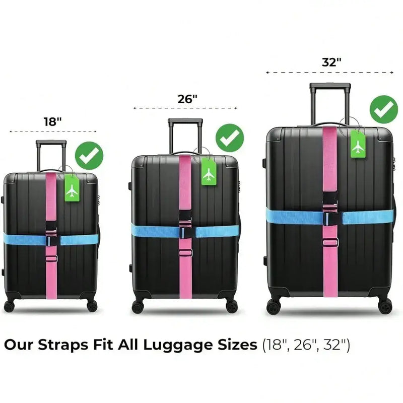 Multi-Colour Luggage Strap Set with Tag (8 colours available) by Habicare