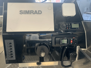Maxtek Marine Helm Recess Kit installed on a sleek marine cockpit with Simrad equipment.