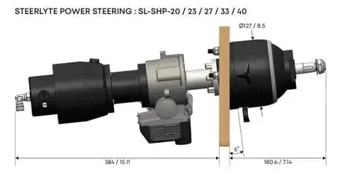 Steerlyte Plus Packaged Power Steering System For Engines Up To 350 HP, SL-SHP-20 model dimensions and design.