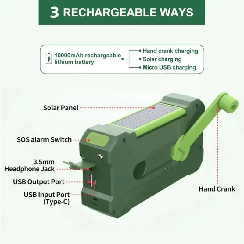 Multifunctional 10000mAh Solar Crank Radio (2 colours available) by Habicare