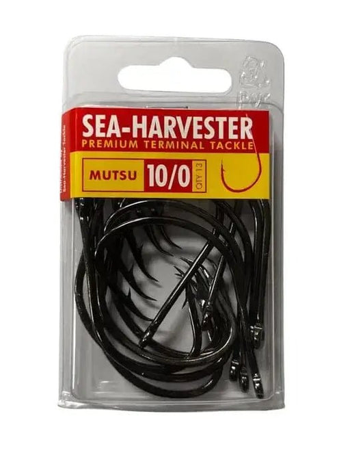 Mutsu Hook 10/0 Bulk 13 packaging with self-setting fishing hooks for rigging baits.
