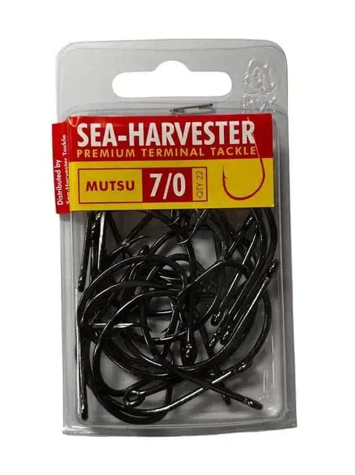 Mutsu Hook 7/0 Bulk 22 pack of self-setting, chemically sharpened hooks for fishing.