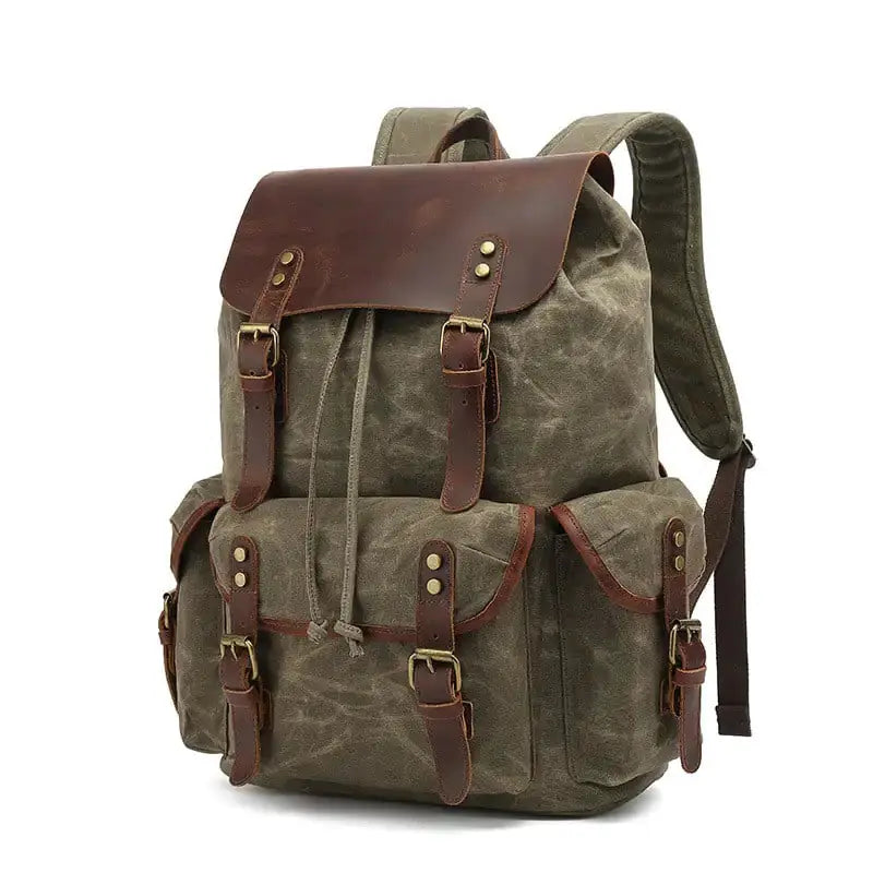 Waxed Canvas Computer Travel Bag with Leather Accents - 20-35L Laptop Backpack for Work & School by Mead's Supply & Equipment Outfitters limited
