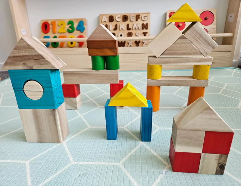 Natural Colour Wooden Blocks Set – QToys | Wooden Toy NZ by Curious Moonbeam