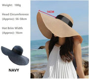 NAVY- 16cm Wide Brim Women Lady Sun Straw Hat Floppy Derby Summer Beach Cap by dealonline.co.nz