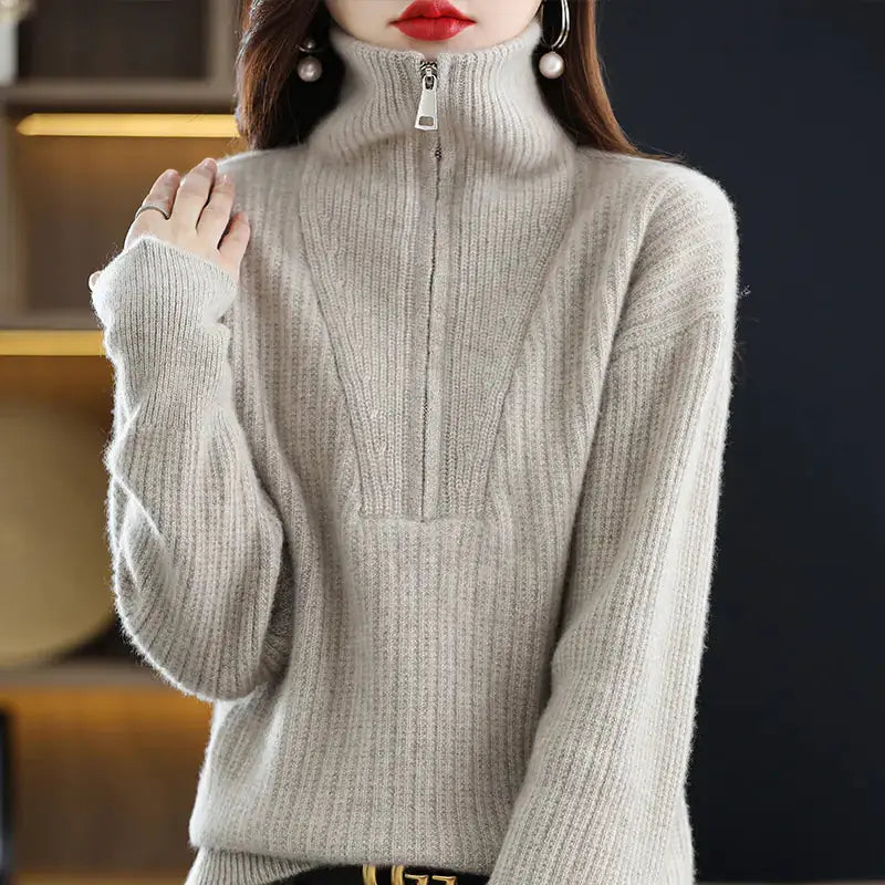 Women's 100% Merino Wool Thick Turtleneck Sweater - Zipper Front, Loose Fit | Winter Warmth by Mead's Supply & Equipment Outfitters limited