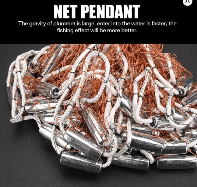 Frisbee Style 6FT x 1-00 Inch AM Style Cast Net with weighted pendants for effective fishing.