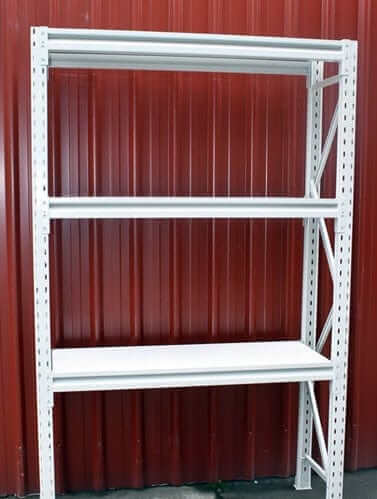 New Longspan Racking/Shelving 2100x1200x600-3Level showcasing a 3-level white shelving unit.
