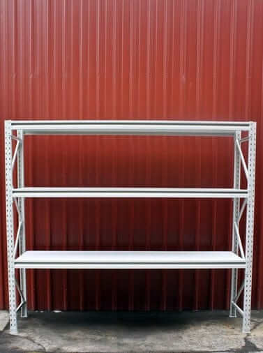 New Longspan Racking/Shelving 2100x1800x600-3Level displaying three levels of shelving for storage.