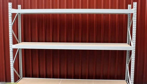 New Longspan Racking/Shelving 2100x2700x900-3Level shelving unit in a warehouse setting.